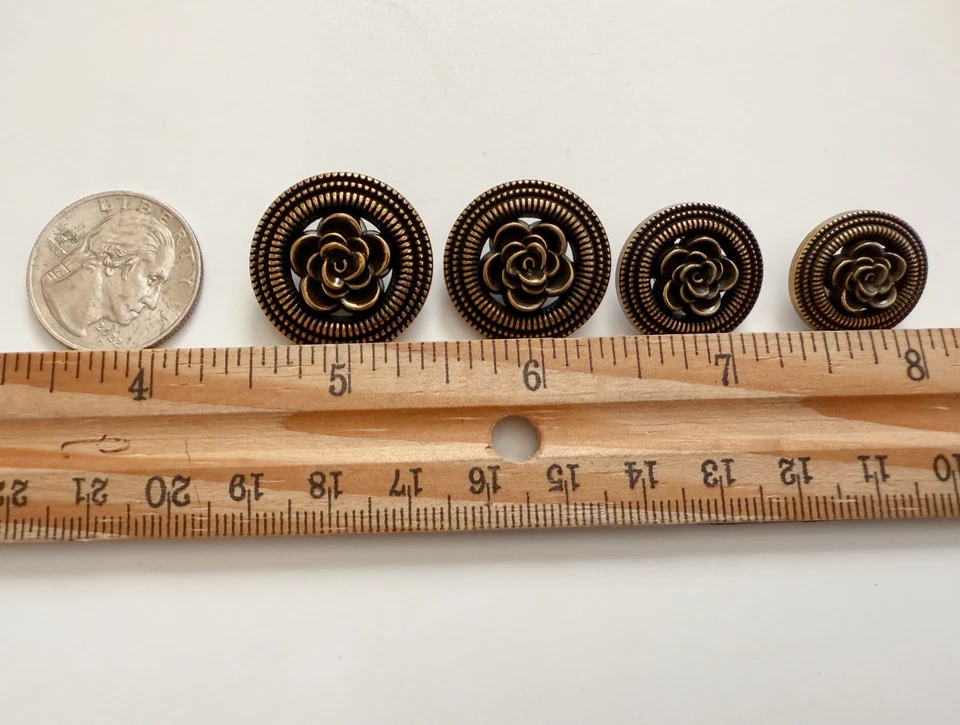5PC Antiqued Bronze Rose Floral Metal Buttons Shank Buttons 25mm - Image 3 of 4