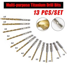 13PCS 1/4" HEX Shank Drill Bits With Titanium Coating HSS Twist Drill Set Metal