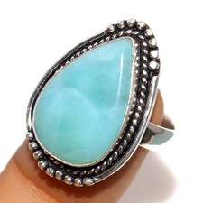 925 Silver Plated Larimar Ring US 7 Limited Edition Design Most Beautiful GW