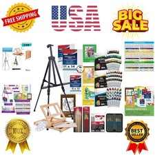 133-Piece Artist Painting Kit - Aluminum  Wood Easel, 24 Each Acrylic, Oil, ...