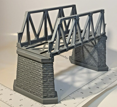 HO Scale 1:87 Arched Truss Bridge with Stone Piers Single Track Model Train