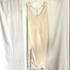 Zara Satin Champagne Racerback Slip Embroidered , Size Medium Stretch