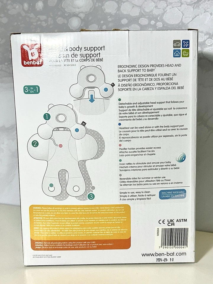 Cojín reversible rosa Benbat 3 en 1 con inserto de soporte para cabeza y cuerpo infantil Foto 3 de 4