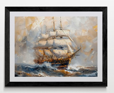 Hms Victory Style Sail Ship Framed Canvas Picture Poster Print Wall Art