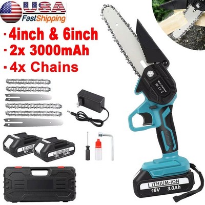 4+6 in Electric Mini Chainsaw Cordless Portable Handheld ChainSaw 2×3Ah Battery