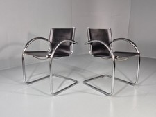 2 Vintage Bauhaus Dining Chairs Chrome and Leather Retro 1980s EB11303 MDIN