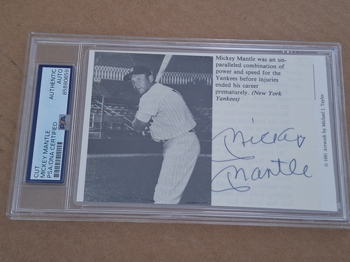 Mickey Mantle NICELY Signed BIG AUTO IN BLUE WITH POSTCARD ON BACK PSA/DNA #0659