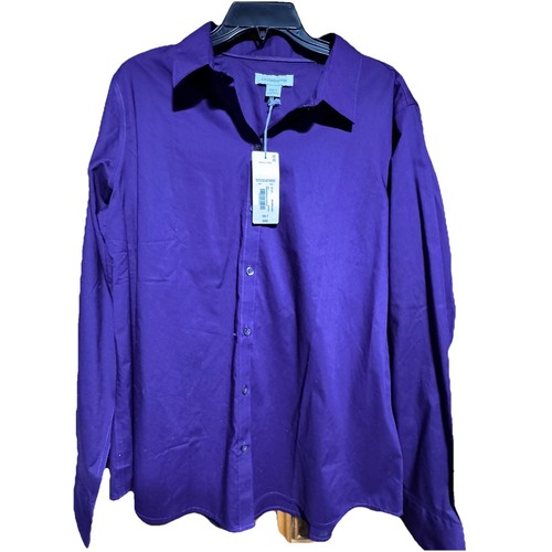 New! Liz Claiborne XXLT Wrinkle Free Purple Shirt Long Sleeve Cotton Blend