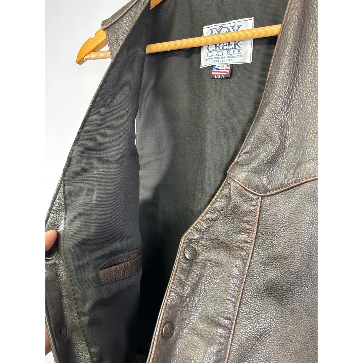 Western Biker Fox Creek Leather Men 40 Brown Snap Front Motorcycle Vest USA Made View 4