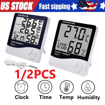 THERMOMETER INDOOR Digital LCD Hygrometer Temperature Humidity Meter Alarm Clock