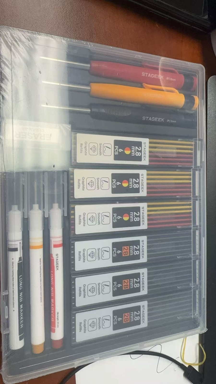 Carpenter Pencils w/Sharpener Mechanical Deep Hole Marker Set 6pcs 39 Refills-image