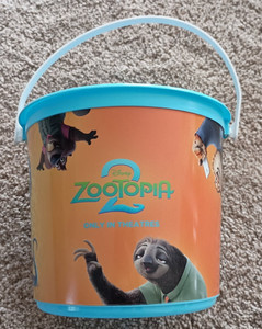 Zootopia 2 Plastic Popcorn Orange and Blue Bucket 2025 Movie Used Once Like N
