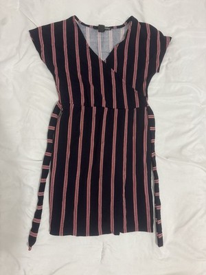 Rebel Sugar Dress Medium USA Striped V Neck Tie Waist Sheath Casual