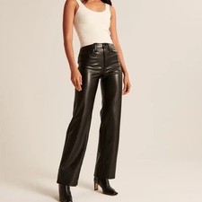 NEW Abercrombie  Fitch 90's Relaxed High Rise Black Vegan Leather Pants Sz 28/6