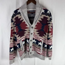 American Rag Mens Medium Stars Stripes Aztec Cardigan Button Sweater Patriotic