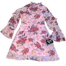 NWT Art Class Pink Floral Ruffle Dress with Slip Girls 7/8 Long Sleeve