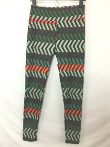 LuLaRoe-Leggings-Teal-Coral-Burgundy-Chevron-Pattern-OS-One-Size-EUC