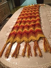 Custom Hand Knit Blanket Throw Lap Afghan Knitted Yarn Orange Yellow Brown