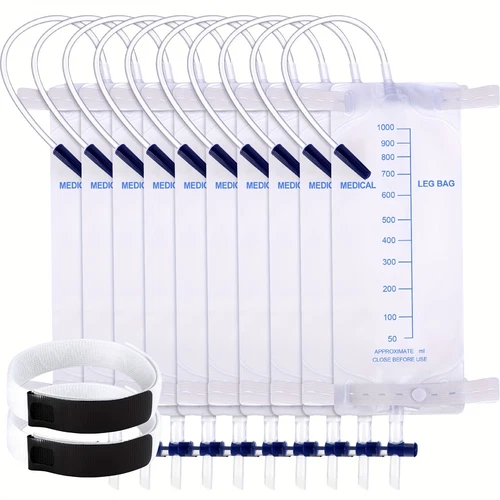 10x Catheter Leg Bag 1000ml Urinary Drainage,2Pcs Catheter Holder Strap Non-Slip - Picture 1 of 16