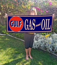 Gulf Oil Banner Gas & Oil Guys. Man Cave, Game Room, Garage art wall decor 18x48