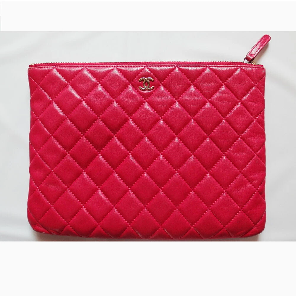 CHANEL MATELASSE Lambskin Clutch bag Pink Authentic Women Used from Japan