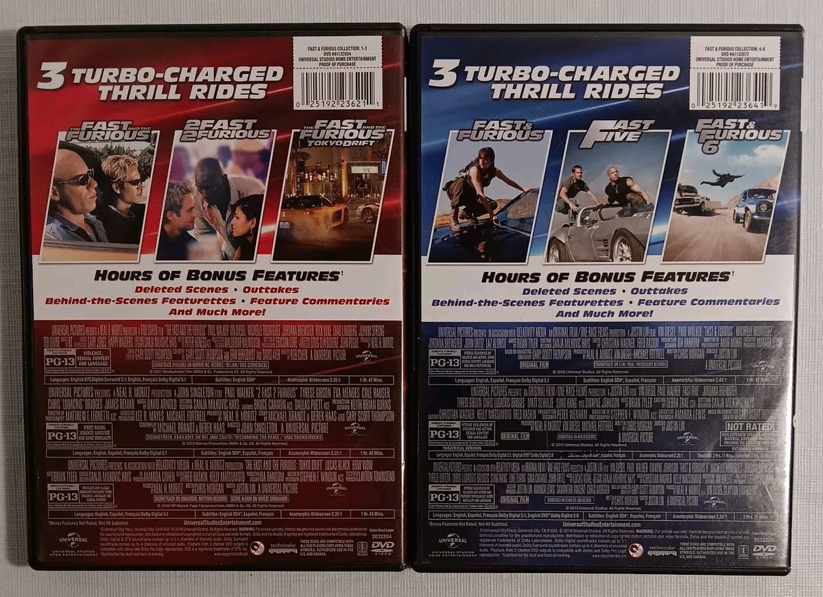 Fast & Furious Collection 1-3 and 4-6 Two 3 DVD Sets ~12 Hours