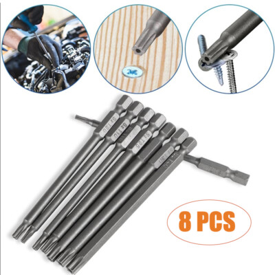 8-Piece 100MM Extra Long Torx Security Head Screwdriver Drill Set 1/4'' Hex