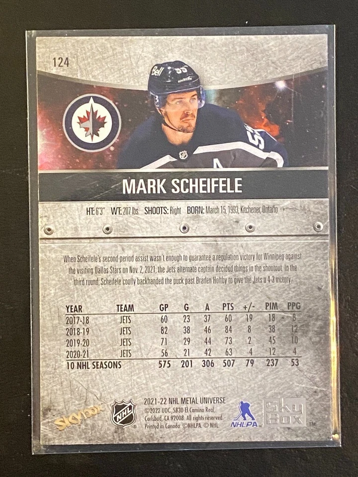 Mark Scheifele 2021-22 Skybox NHL Metal Universe Alternative Jersey #124 Jets - Image 2 of 2