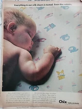 1966 Chix Baby products crib sheets with animals sleeping infant vintage Ad