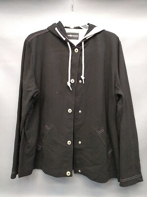 Sag Harbor Sport Women Black Hooded Snap Up Boating Beach Comfort Jacket Size M