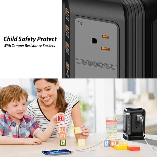 Power Strip Tower Surge Protector 8‑Outlet 3 USB‑A USB‑C Charging Station - NIB - Picture 8 of 9