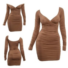Women's Caramel Ruched Bodycon Dress
