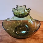 Vintage Accent Modern by Anchor Hocking 3 Piece Avocado Glass Chip & Dip Set EUC