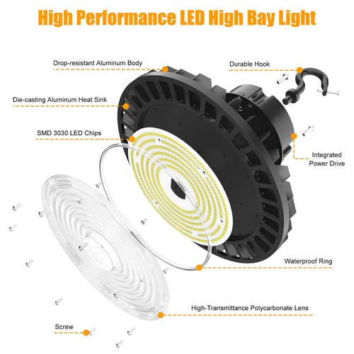 200 Watt LED UFO High Bay Light Factory Warehouse Shop Fixture Commercial 5000K - Picture 7 of 12