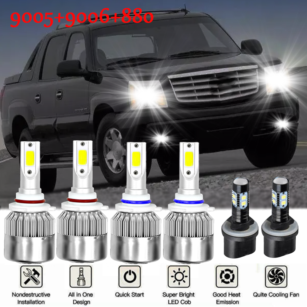 For Cadillac Escalade 2002-2004 LED Headlight Hi/Lo Beam + Fog Light 6 Bulbs Kit