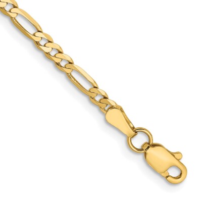 Echtes 14K Gelbgold 2,75 mm flaches Figarokettenarmband; 6 Zoll; Karabinerverschluss