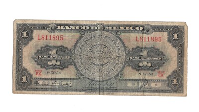 1954 Series EX Prefix L Mexico 1 Peso World Bank Note