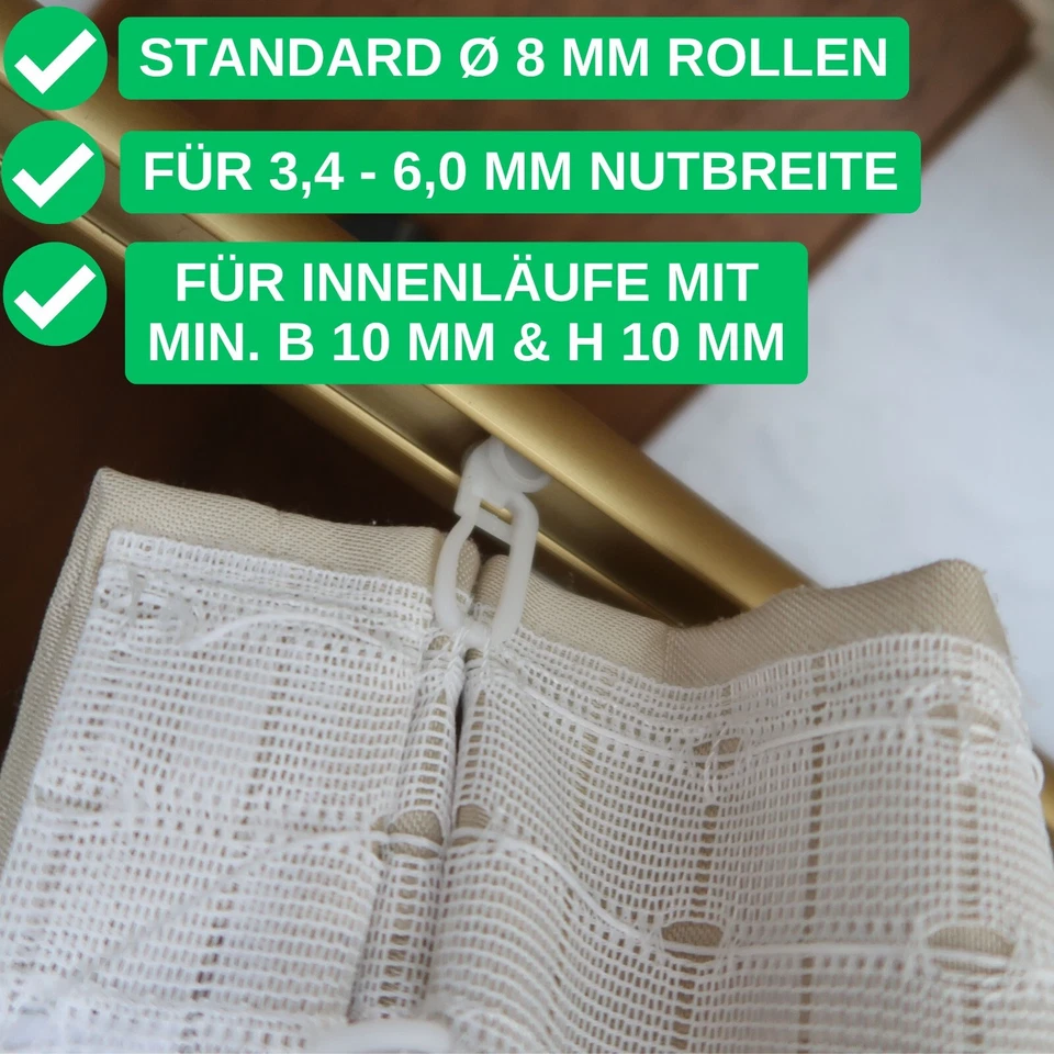 Gardinenschiene Rollen 8mm Faltengleiter Vorhang Gardine Schienen System innen - Bild 2 von 4