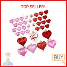 Valentine's Day Decor Heart Ornaments 36 Pcs Heart Shaped Baubles Red Pink White