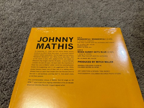 Johnny Mathis: Wonderful! Wonderful! Sealed Limited RSD 7'' Pop Vocal Vinyl - Picture 3 of 4