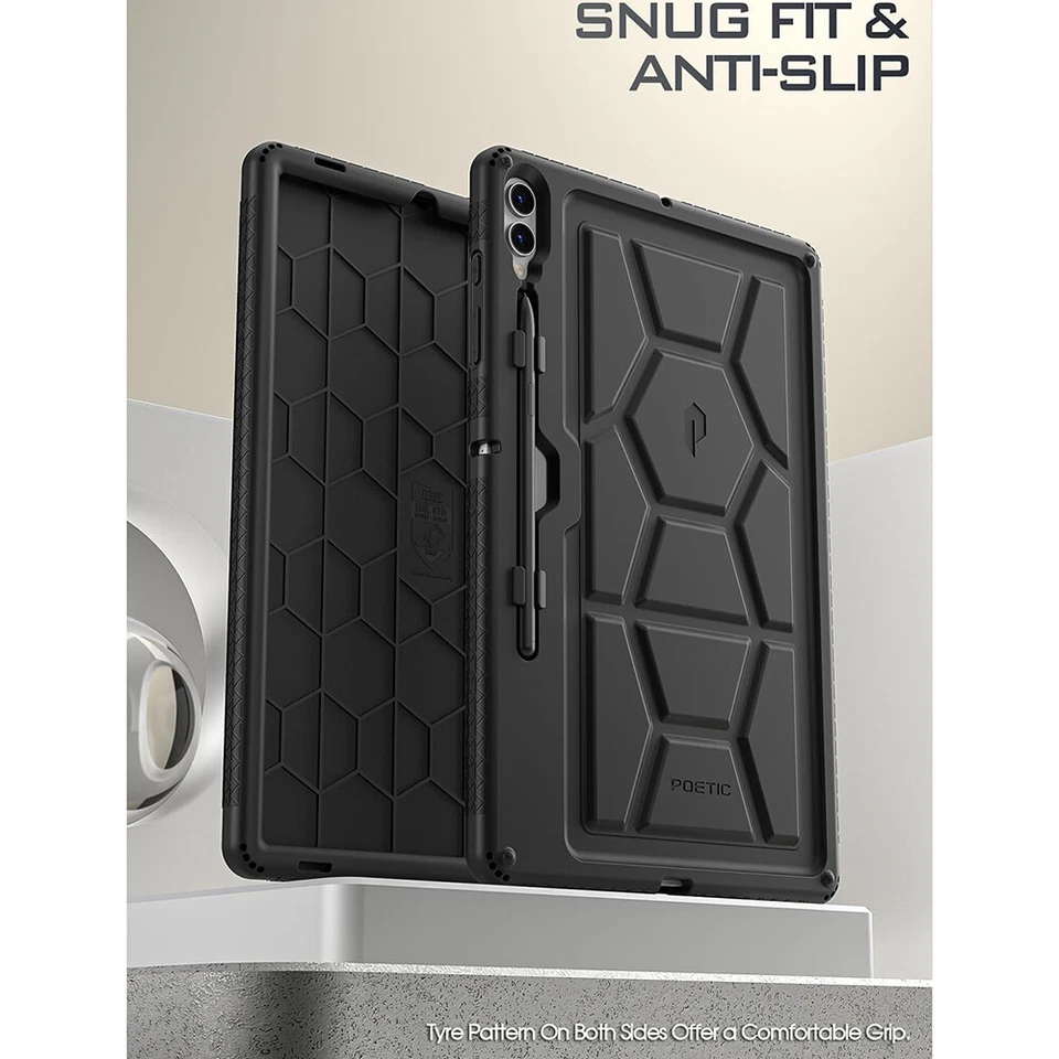 For Galaxy Tab S10 Plus S9 Plus Case With Pen Holder Poetic Silicone Cover Black - Image 3 of 4