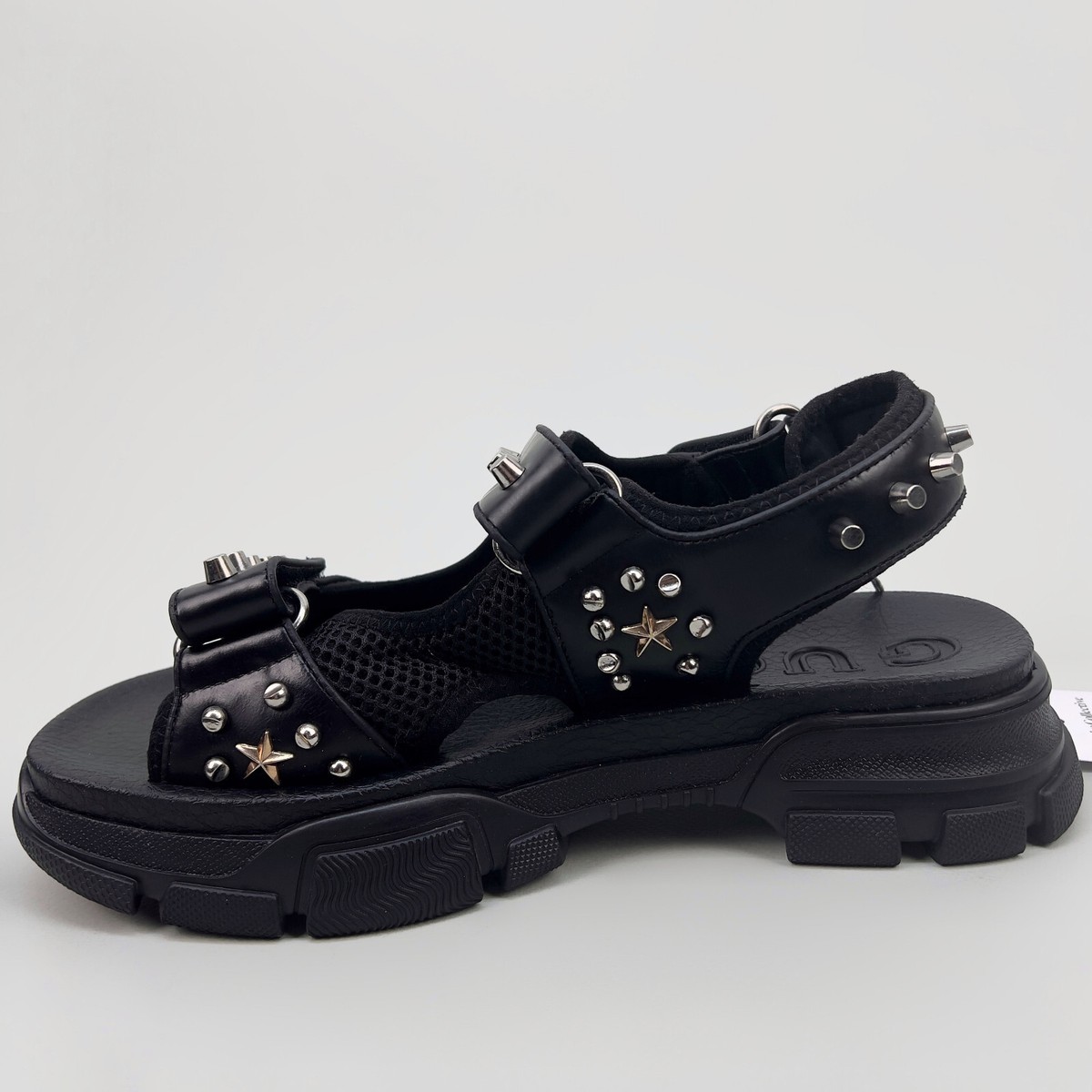 GUCCI sandals rockstud black rubber leather mesh 11 US 44 EUR