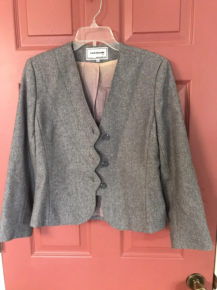 Womens Vintage David Benjamin Gray Wool Blend 2 Piece Blazer/Skirt Set Sz. 9 - Image 3 of 4