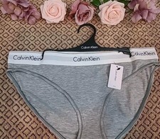 XL CALVIN KLEIN LOGO 22.00 Modern Cotton Grey Black Bikini Panty NwT
