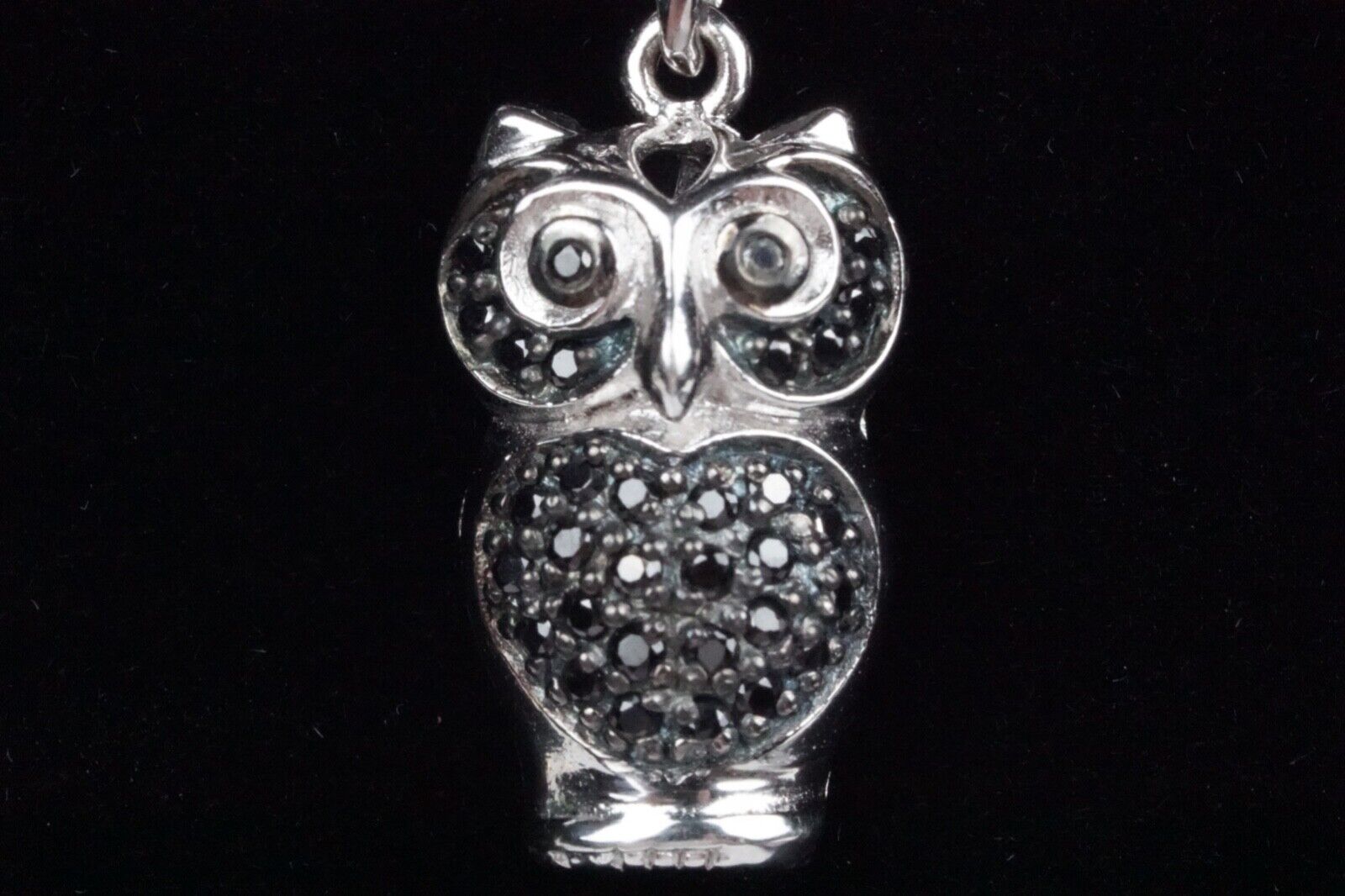 Sterling Silver 925 Black Owl Pendant Necklace 18… - image 1
