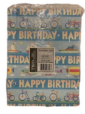 Vtg Gibson Gift wrap paper,2-sheets(20 In X30 In), Happy Birthday,bike,boat