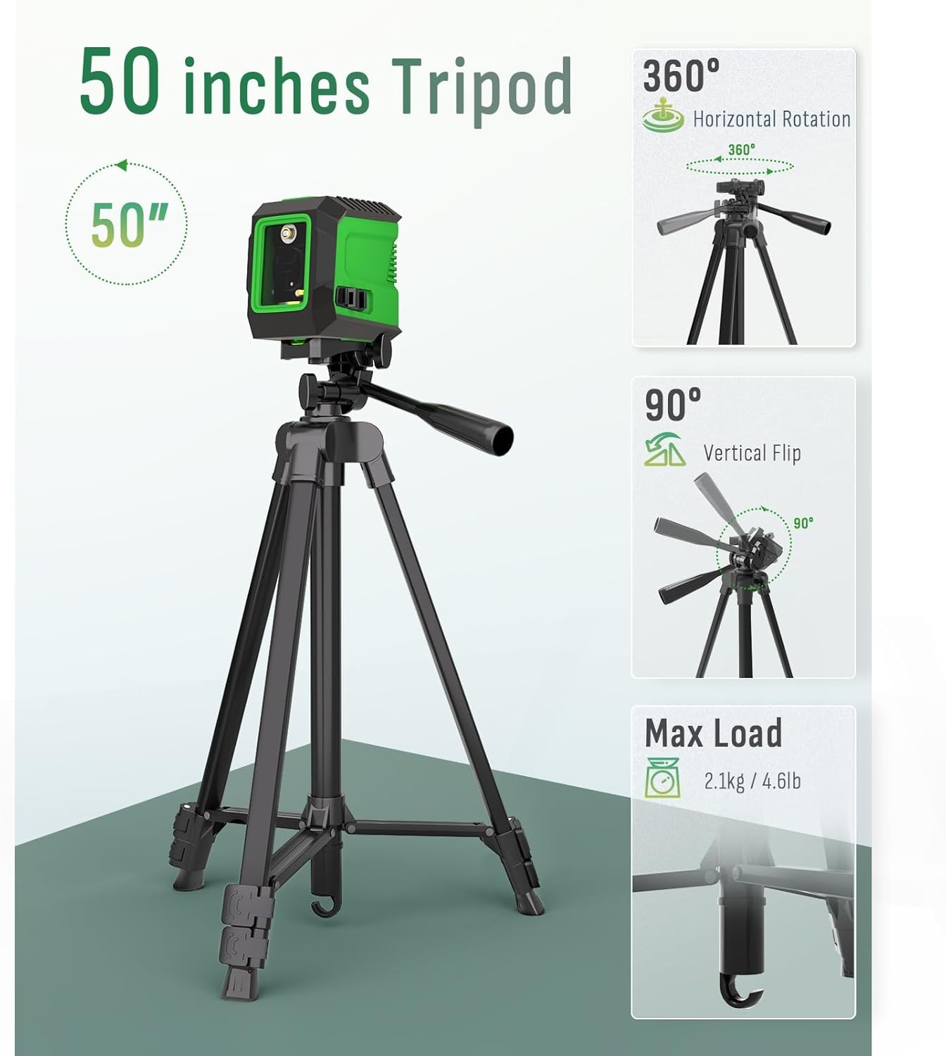 Laser Level with 50” Tripod, 360° Self Leveling Cross Line Laser Level, Green