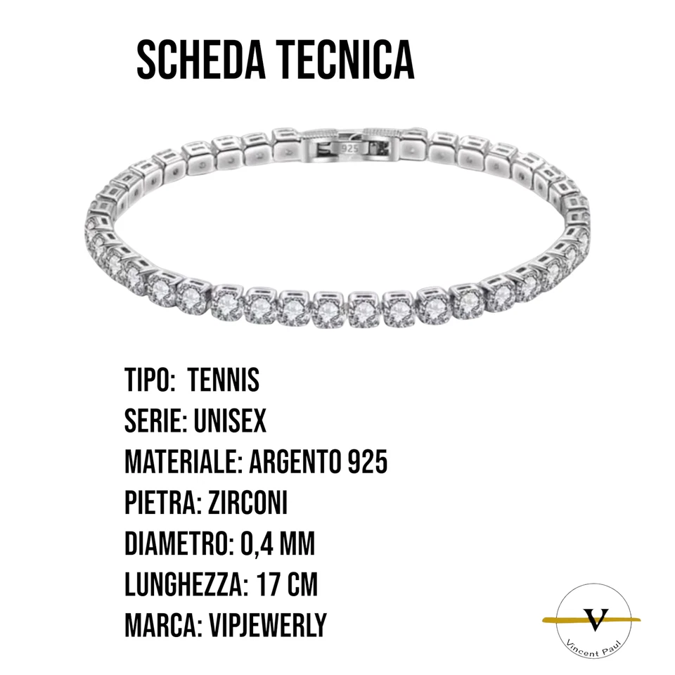 BRACCIALE TENNIS DONNA UOMO IN ARGENTO 925 CON ZIRCONI BIANCHI LUNGHEZZA 17 CM - Immagine 2 di 4