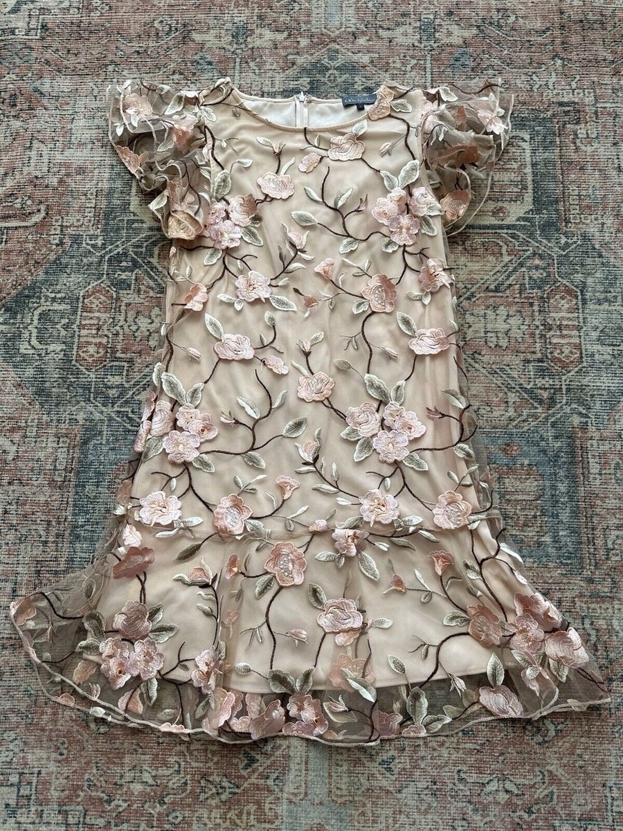 Anthropologie Eva Franco Embroidered Tulle Flower Petal Pink Size 2 | eBay