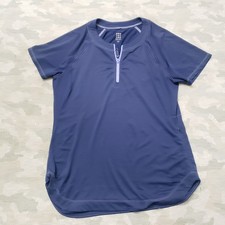 Title Nine Top Womens Medium Blue Quarter Zip Short Sleeve